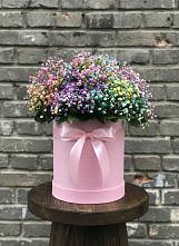 Цветочная композиция из Гипсофила и Розы в шляпной коробке в Северодвинске