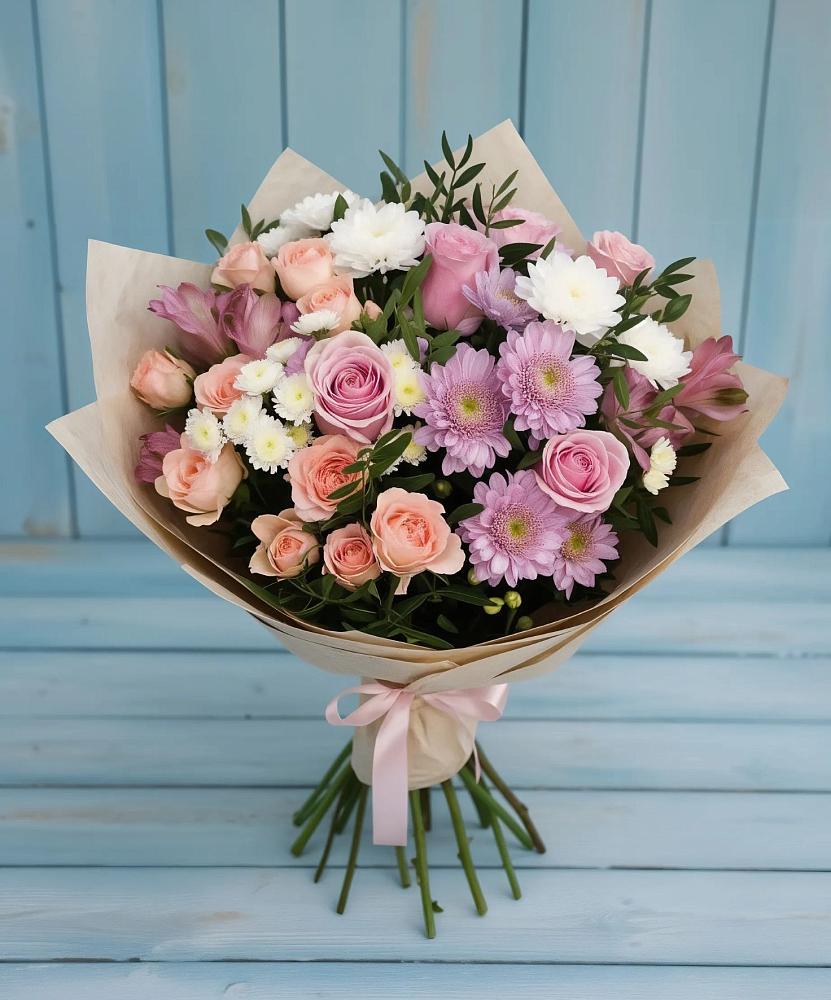 Букет цветов из: Хризантемы, Розы и Альстромерии в Северодвинске