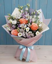 Букет цветов из:  Лизиантусы, Розы, Альстромерии и Гипсофила #REPLACE_PRED# Северодвинске