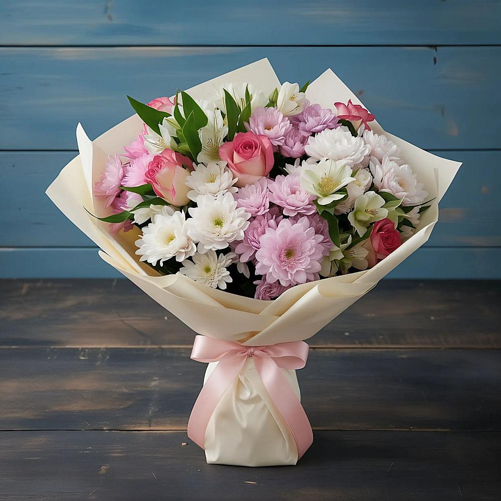 Букет цветов из: Хризантемы, Альстромерии и Розы в Северодвинске